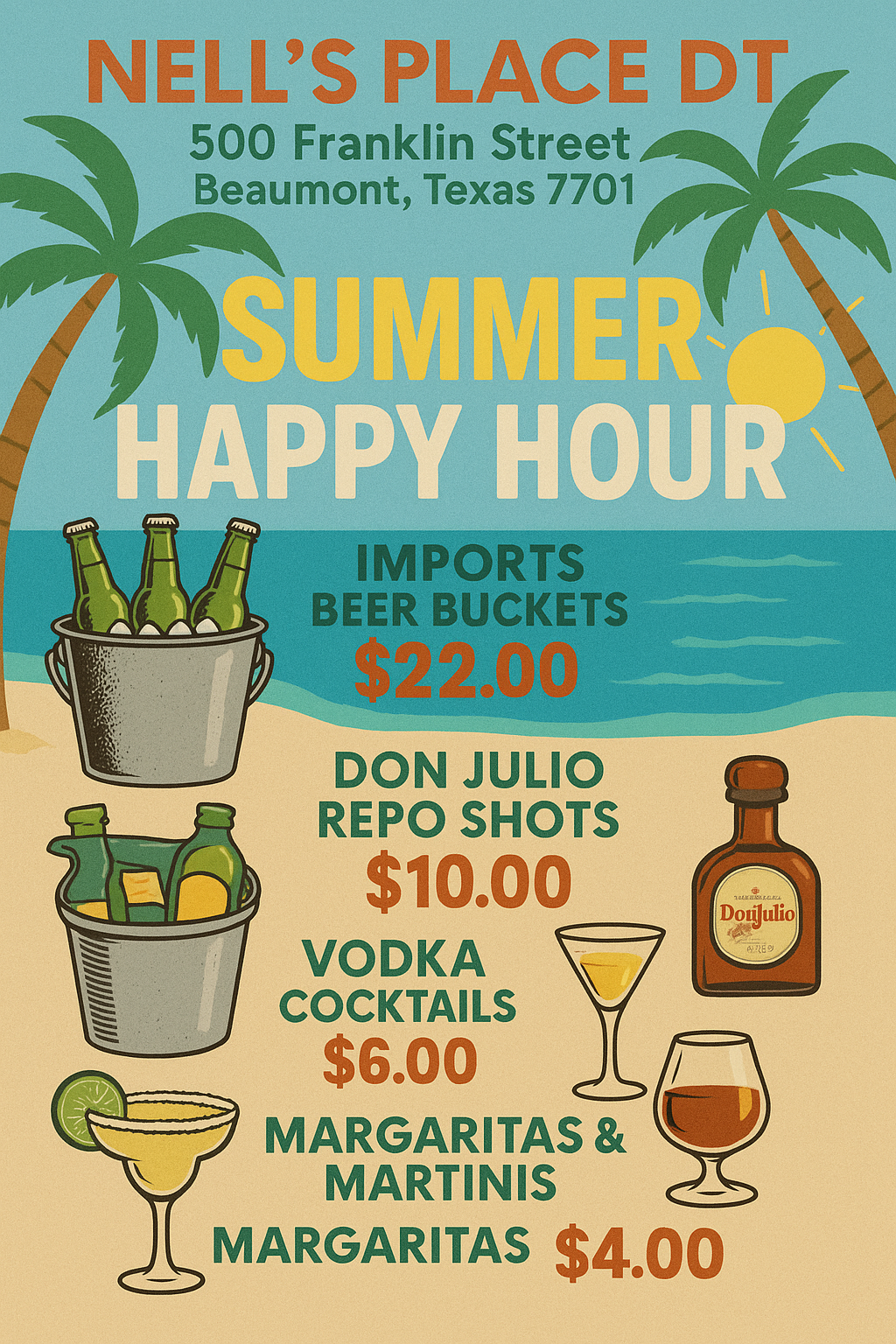 Summer Happy Hour Flyer Nells Place